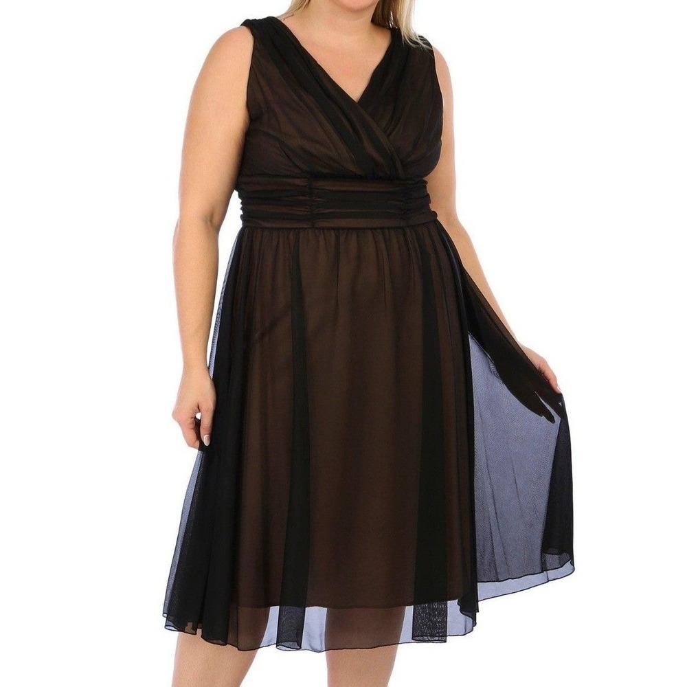 Connected Apparel Matte Chiffon Sleeveless V Neck Black Dress Womens Size 18W